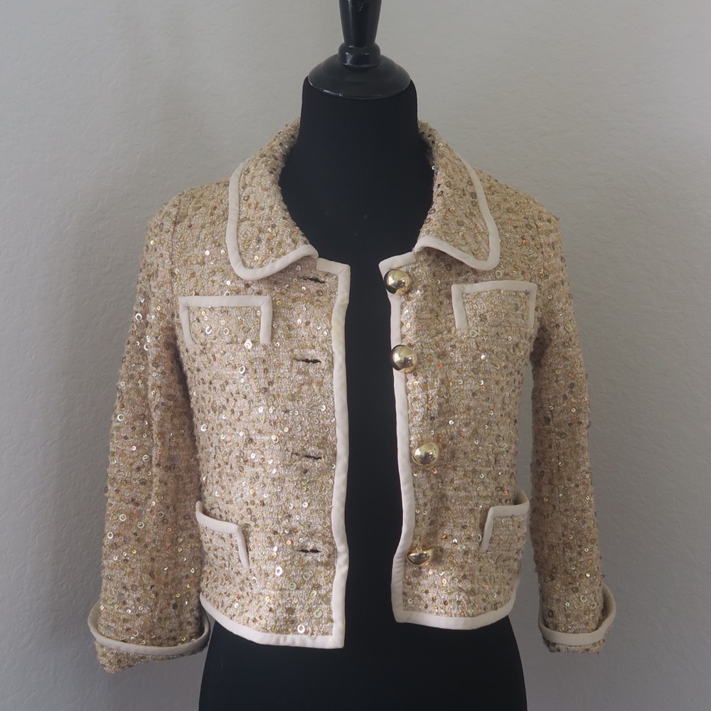 Kate Spade Gold Sequin and Tweed Addie Jacket